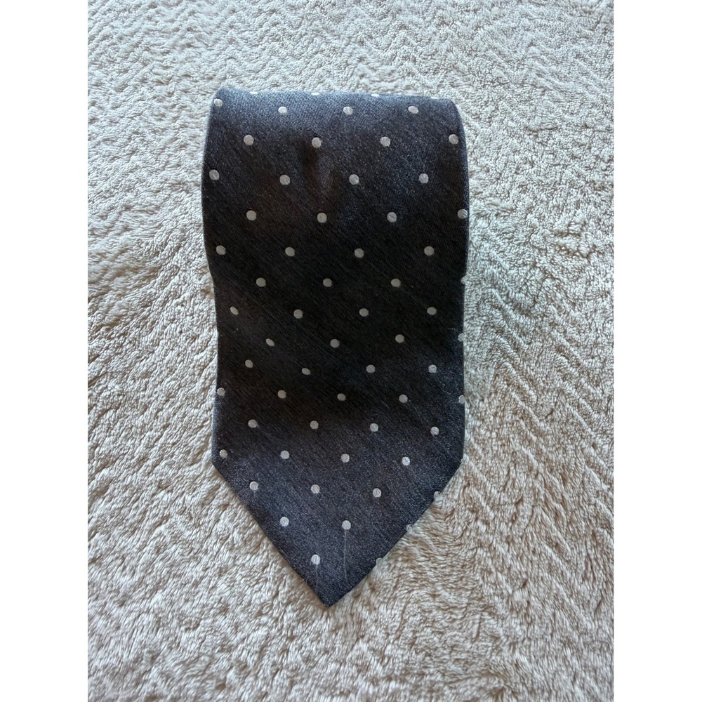 Ike Behar New York Mens Polka Dot Silk Necktie Gray White Classic Business Tie